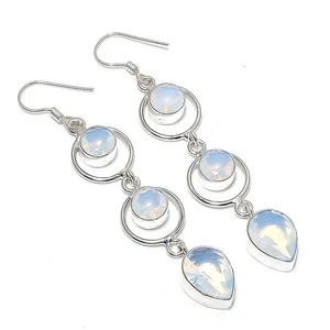 Fire Opals Gemstone Handmade 925 Sterling silver Stud Earring Size 3'' - Picture 1 of 1