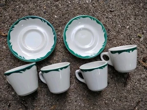 4 caribe china Puerto Rico restaurant ware Cups 2 Saucers Retro Green Stripe Mcm - Picture 1 of 3