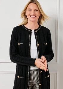 TALBOTS Petite Wool Cable Knit Cardigan Blazer Sweater Preppy Black 3X P - Picture 1 of 7