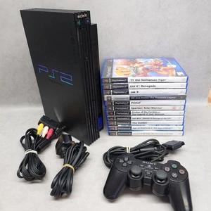 Pacchetto Console Sony PlayStation 2 PS2 FAT Nera, Controller Ufficiale + 11 Giochi - Foto 1 di 7