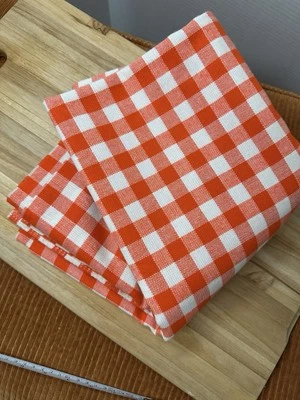 60x72” Fabric Geometric Checkered Vintage Gingham 80s Orange White Picnic - Image 1 of 4
