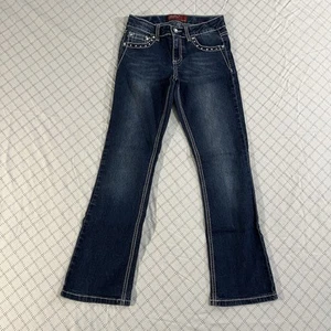 Arizona Jeans Girls Sz 12 Bootcut Dark Blue Angel Wings Denim Distressed - Picture 1 of 10