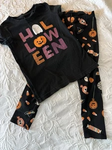 Girls Halloween Legging & T Shirt Set Size 4/5 4T Cat &Jack Ghost Pumpkin Black - Picture 1 of 3