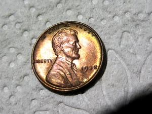 Hermosa gema brillante sin circular COMPLETAMENTE ROJO 1938-P Lincoln Penny D9 - Imagen 1 de 2