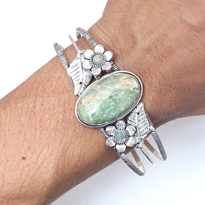 Fuchsite Gemstone Antique Jewelry Cuff Bracelets 7''Adjustable - Image 1 of 4