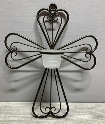 Candelabro cruzado de pared PartyLite con aplique de taza de vidrio esmerilado Foto 1 de 4