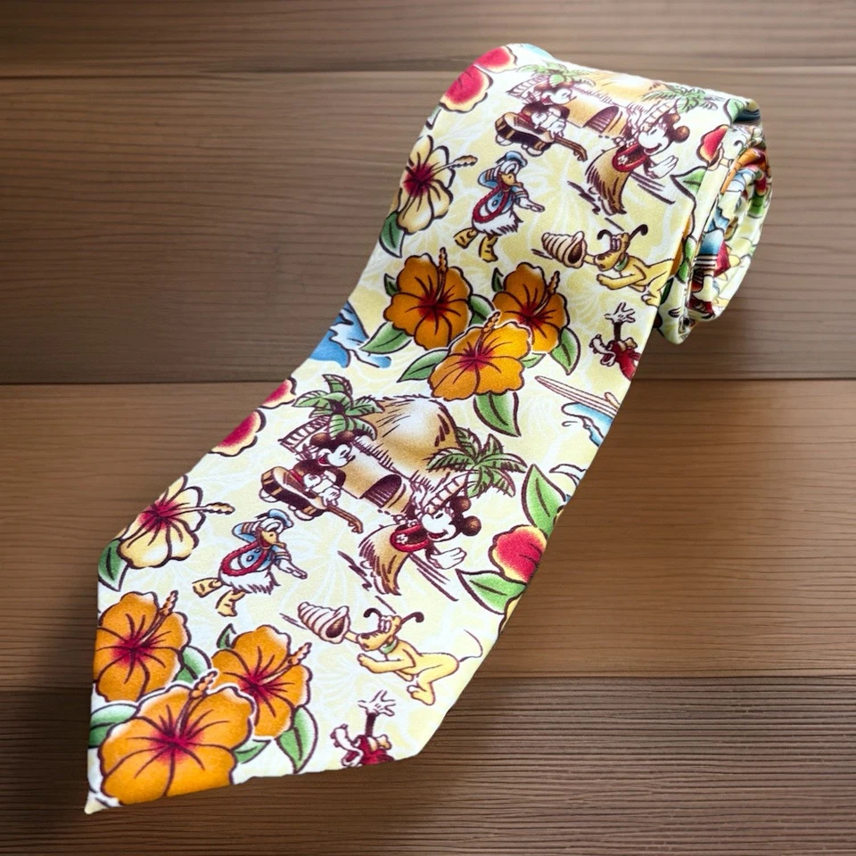 Corbata Mickey Mouse Minnie Donald Tropical Hawaiano Hibisco Parques Disney Foto 1 de 4