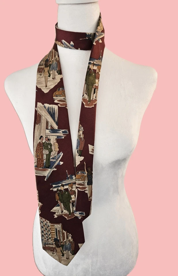 Corbata vintage L 'Atelier 100 % seda italiana novedad escena urbana impresión artística hecha en EE. UU. Foto 1 de 4