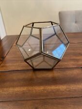 Geometric Clear Glass and Brass Faceted Terrarium: Small Vase Planter Aprx 8x6.5