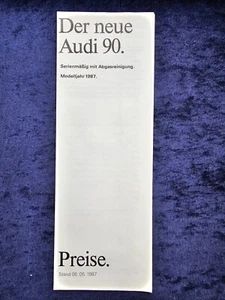 AUDI 90 Preisliste 5.1987 mit Preisen für Fahrzeuge und Ausstattungen - Picture 1 of 2