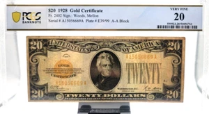 Fr.2402 1928 $20 Twenty Dollars Gold Certificate Gold Seal, PCGS VF 20 - Picture 1 of 2