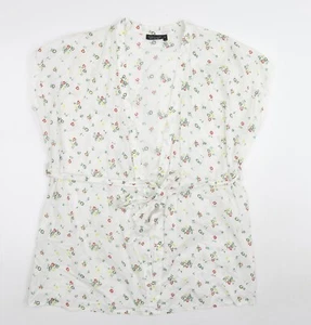 Topshop Womens White Floral Cotton Blend Kimono Blouse Size 6 - Picture 1 of 10