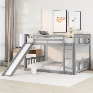 Full over Full Bunk Bed with Slide and Ladder in Grey Color - Picture 1 of 12