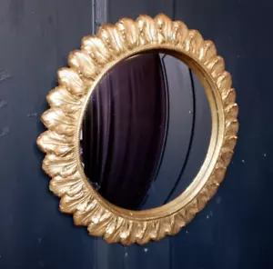 New Small 27cm Gold CONVEX Rustic Round Vintage Style Wall Mirror - Picture 1 of 4