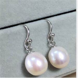 10-12mm white Baroque Pearl Earrings Silver Hook earbob gorgeous charming
