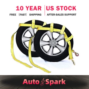 2 PCS ROBBOR Tow Dolly Strap fits Most 14-17" Tires w/Twisted Snap Hooks Yellow - Picture 1 of 6