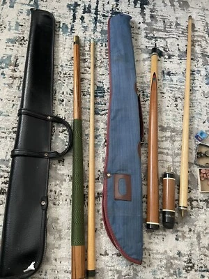 Vintage Set Of 2  Pool Cue W/ Carrying Cases (2 Pieces And 3 Pieces) - Image 1 of 4