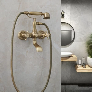 Wall Mount Antique Brass Telephone Bathtub Basin Sink Mixer Tap Waterfall Faucet - Picture 1 of 15