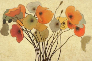 SHIRLEY NOVAK c1990 estampado de medio tono amapolas de calabaza i, gráficos de manzana salvaje - Imagen 1 de 1