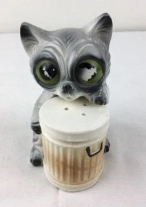 Retro Vintage Big Eyed Alley Katze & Mülleimer Salz & Pfefferstreuer Japan MÄNGEL - Bild 1 von 12