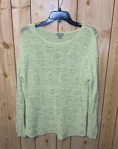 J. Jill Women's Crochet Open Knit Sweater PM Long Sleeve Light Green Pullover - Picture 1 of 5