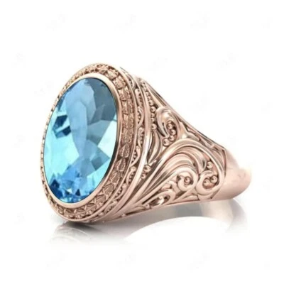 Sky Blue Topaz 18K Gold, 10 Carat 17 X 12mm Gemstone Wedding Signet Ring for Men - Image 1 of 4