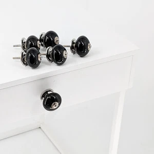 6 x Pomos de cerámica pintados a mano | Juego de 6 - Pomos de muebles negros Pomos de cajones - Imagen 1 de 3