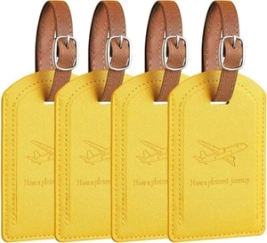 4 Piezas Etiquetas de Equipaje de Cuero PU de Colores para Maletas Bolsa de Viaje Etiquetas Amarillas Nuevas - Imagen 1 de 6