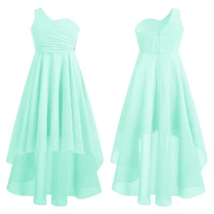 Girls Sequins Neck Chiffon Pageant Prom Gown Party Bridesmaid Flower Girl Dress - Picture 1 of 113
