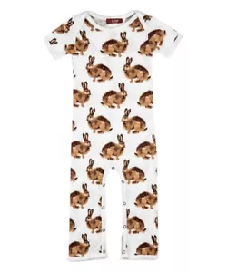 MilkBarn Baby 3 6 Mos White Short Sleeve Bunny Playsuit Romper Organic Outfit - Picture 1 of 4