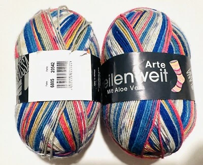 2 Skeins Of Lana Grossa Arte Meilenweit Mit Aloe Vera Sock Yarn Wool Blend #6805 - Image 1 of 3