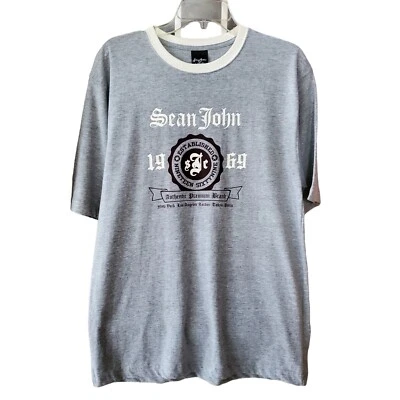 Sean John Short Sleeve Crew Neck Graphic Logo T-Shirt Gray Men's Size Large  - Image 1 of 4