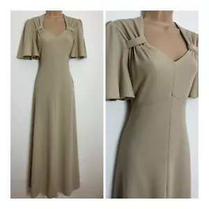 Vintage 1970s Beige/Ecru Short Flutter Sleeve Boho Maxi Dress Size 10 - Picture 1 of 5
