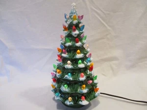 vintage colored ornaments one piece ceramic 9" snow frosted Christmas tree - Picture 1 of 8