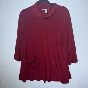 Joseph Ribkoff Size 14 Red Tunic Top Pocket Mock Neck Lagenlook Artsy 3/4 Sleeve - Picture 1 of 11