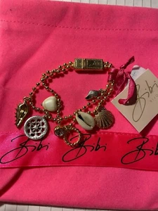 Bibi Bijoux Shells & Crystal Charm Beads two row Bracelet NEW & POUCH - Picture 1 of 3
