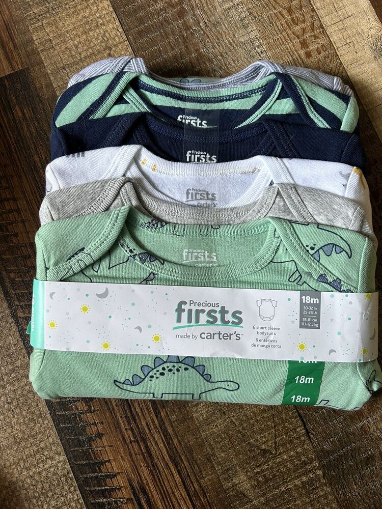 NWT Carter's Baby Boy Short Sleeve Bodysuits 6 Pack 18 Months “Precious Firsts”