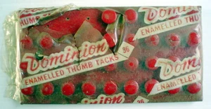 VINTAGE PRODUCT, DOMINION THUMB TACKS PACK ** ANCIEN PAQUET DE PUNAISES DOMINION - Picture 1 of 3