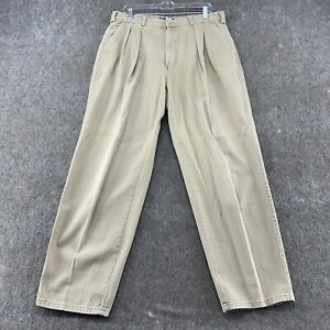 VINTAGE Polo Ralph Lauren Pants Mens 34x32 Beige Chino Pleated Dry Goods USA 90s