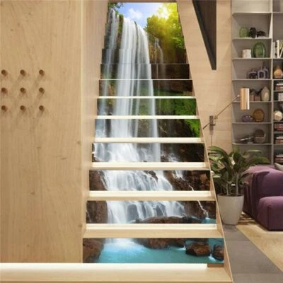 13pcs Stair Riser Staircase Sticker Photo Mural Decal Scenery Wallpaper Vinyl - Image 1 of 4
