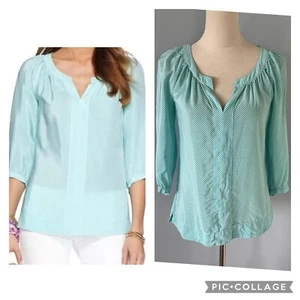 Lilly Pulitzer NEW 100% Silk Moxy Blouse Turquoise White Stripe 3/4 Sleeve - XS - Picture 1 of 10