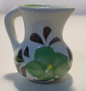 2” Mini Ceramic Hand Painted Water Pitcher Jug Green Flower - Picture 1 of 5