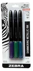 Zebra Shimmering Metallic Brush Pens Medium Point - 3 Count - Blue Green Purple - Picture 1 of 2
