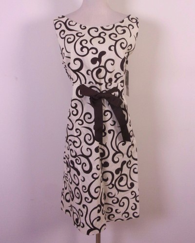 OFF WHITE Abito da sole vintage anni '90 nuovo con etichette nuovo R&K Originals Sundress avorio marrone 18