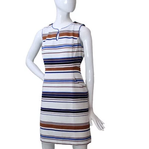 Lands End Women Size 8 Petite Sleeveless Keyhole Sheath Dress, Ivory Stripe - Picture 1 of 5