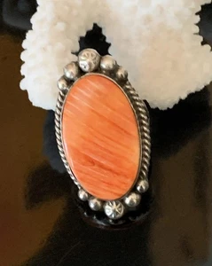 NAVAJO AUGUSTINE LARGO STACHELIGE AUSTER STERLINGSILBER RING VINTAGE SIGNIERT 7,5 - Bild 1 von 11