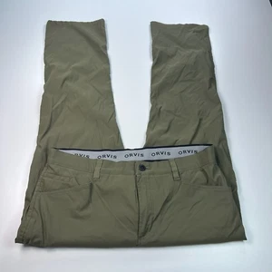 Orvis Tech Pants Mens 40x32 Green Flat Front Nylon Stretch Water Resistant - Picture 1 of 8