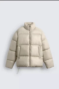 Zara  Men’s  Water Repellent Puffer Jacket /Coat Ecru Beige Size XL  -EUC - Picture 1 of 13