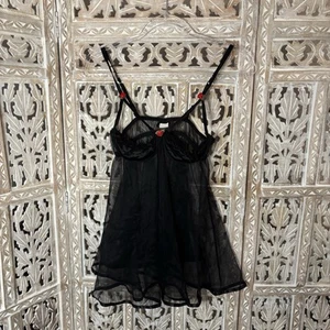 Vintage Y2K Fredericks of Hollywood Sheer Black w/Rose Accent Babydoll Nightie S - Picture 1 of 11