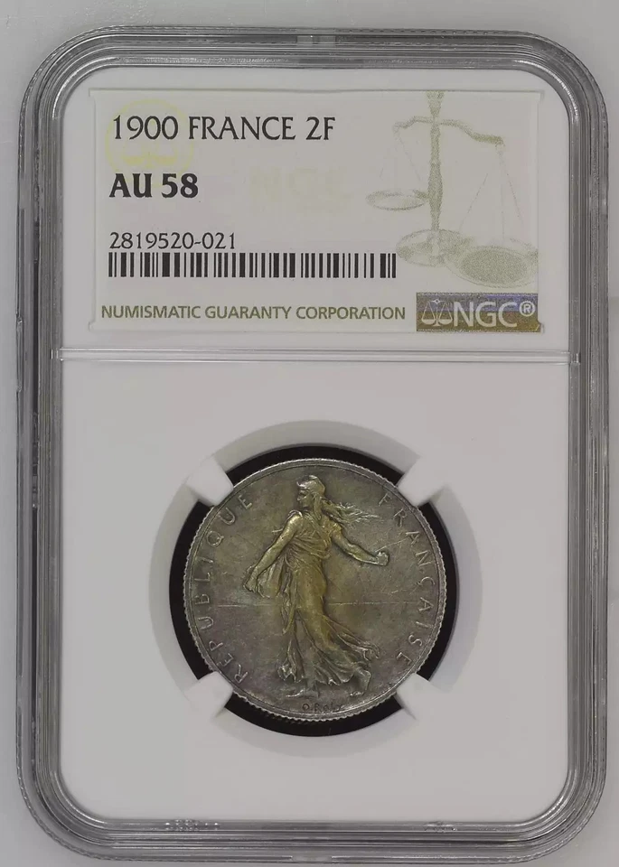 1900 FRANCE Silver 2 FRANCS NGC AU-58 KM#845.1 - Image 1 of 4